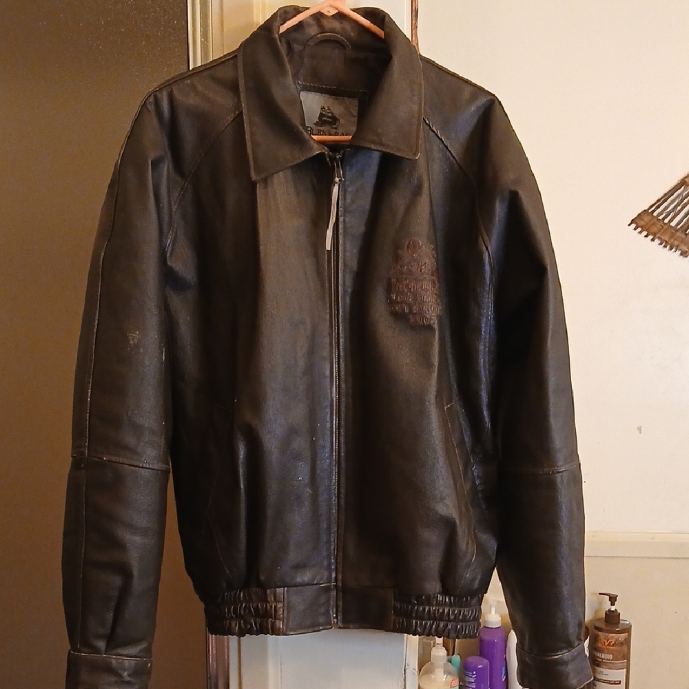 BURK'S BAY,‎ Men's Brown Leather Bomber Jacket. Sz.L.